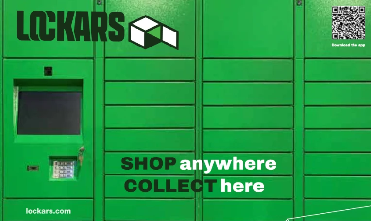 Lockars smart locker wall with app pickup instructions